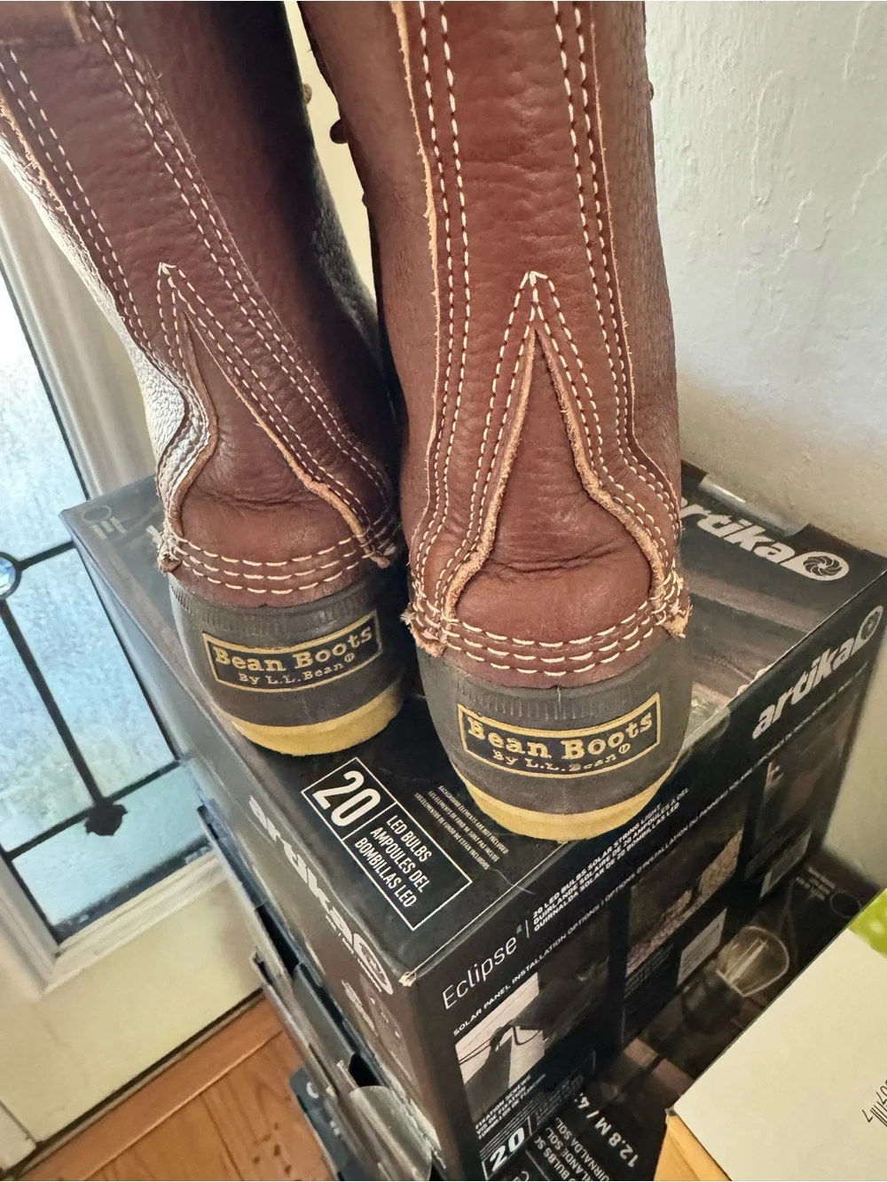 L.L. Bean Brown Leather and Dark Rubber Duck Boots with Tan Shearling Lining